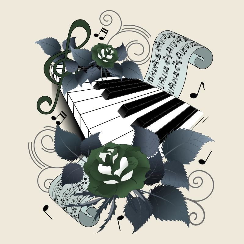 Piano à roses gris-bleu