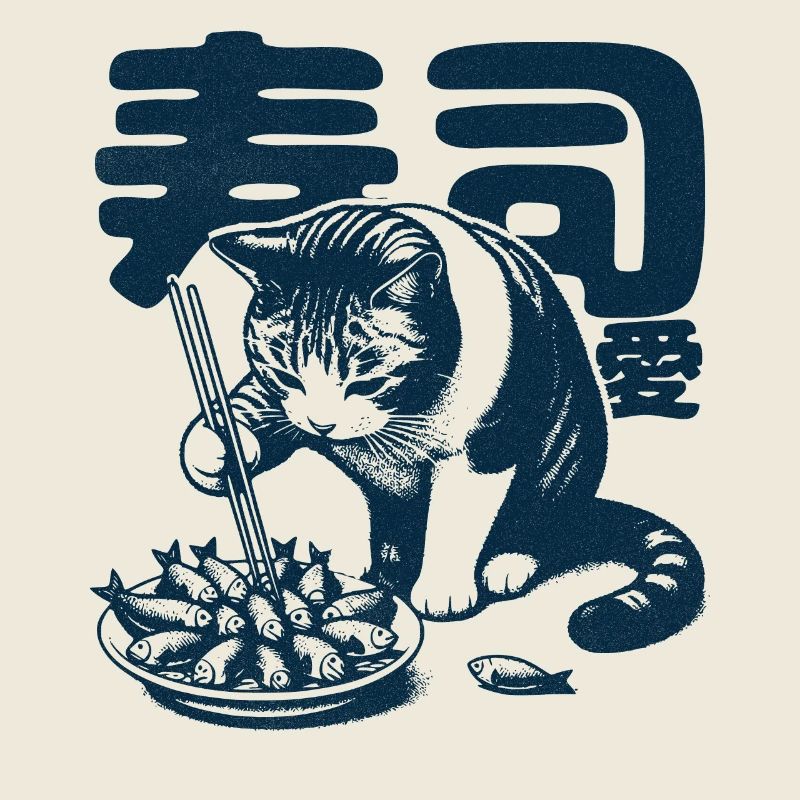 Chat aimant les sushis