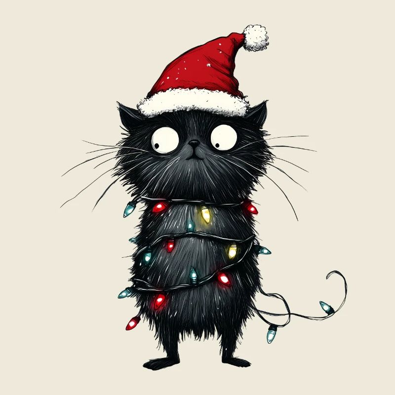 Weihnachtsbaum Lustige Katze Lichterkette Geschenk