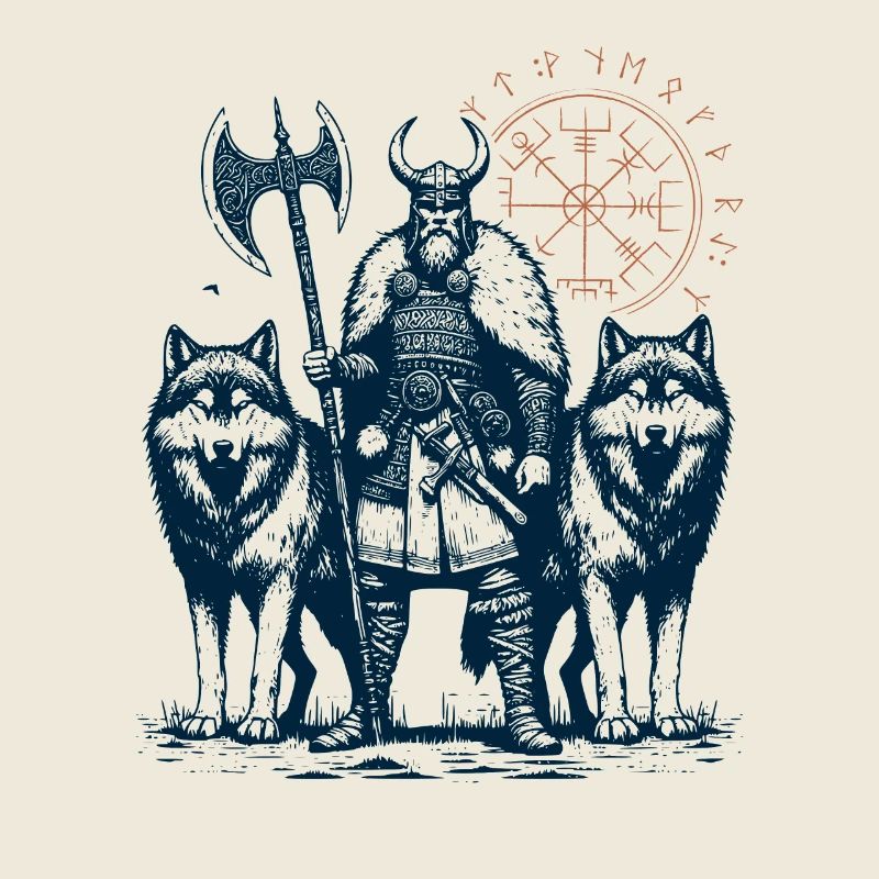 Guerrier viking avec ses loups