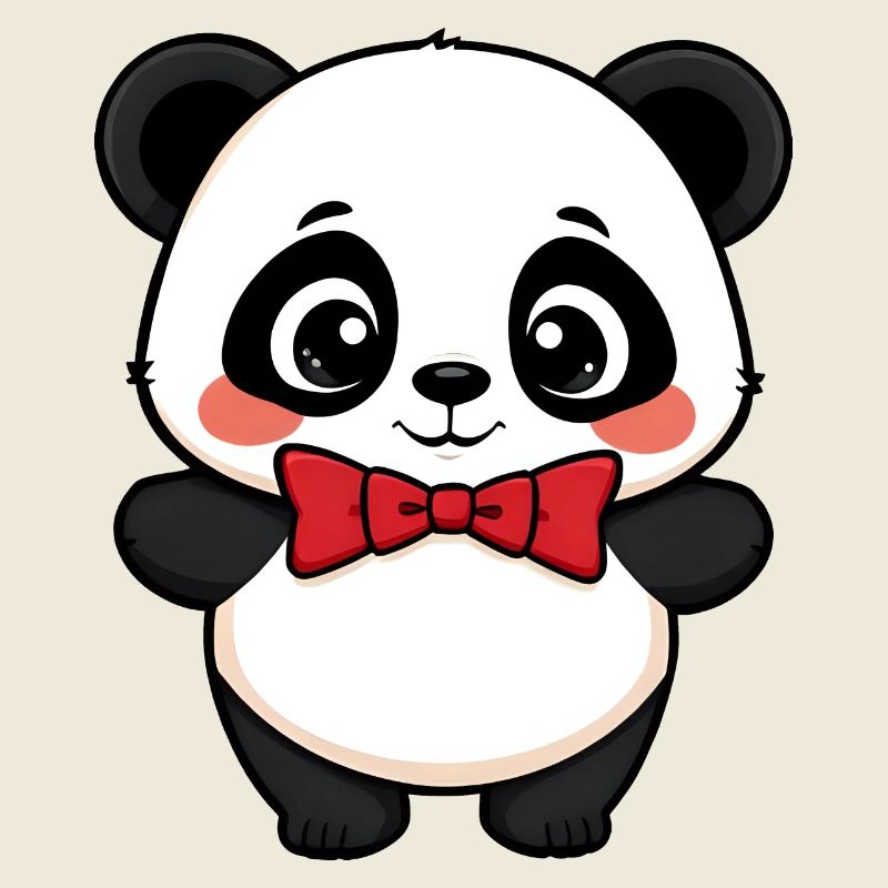Adorable panda en nœud papillon rouge posant joyeusement