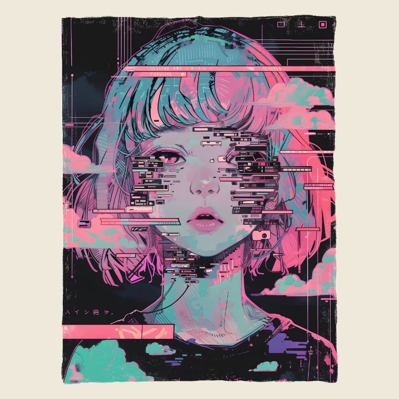 Anime Fille Vaporwave Pastel Goth Glitch Graphique