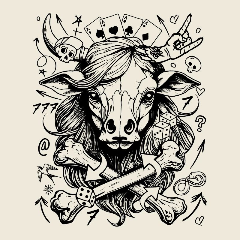 T-shirt élégant de vache comique de casino dans le style de la rue