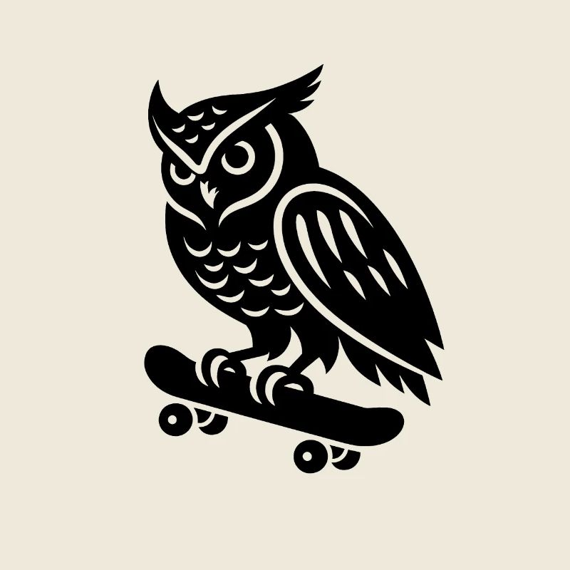 Schneeeule Skateboarder Skatersilhouette Minimalis