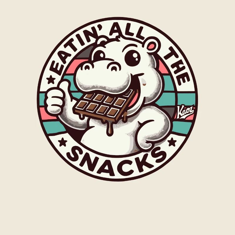 Drôle d’hippopotame mangeant du chocolat et toutes les collations