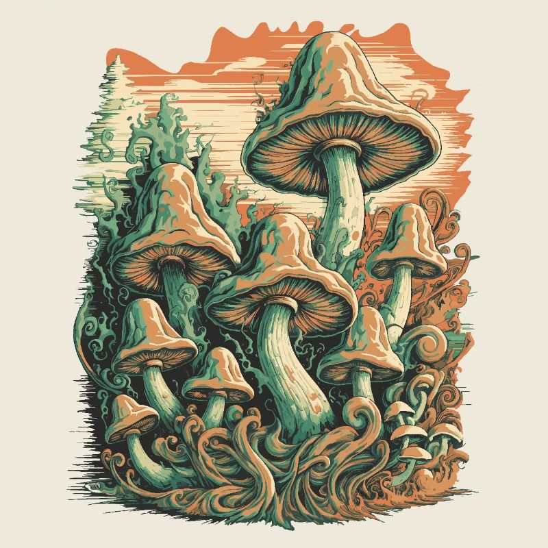 Mystical Forest Mushroom Psychedelic Art
