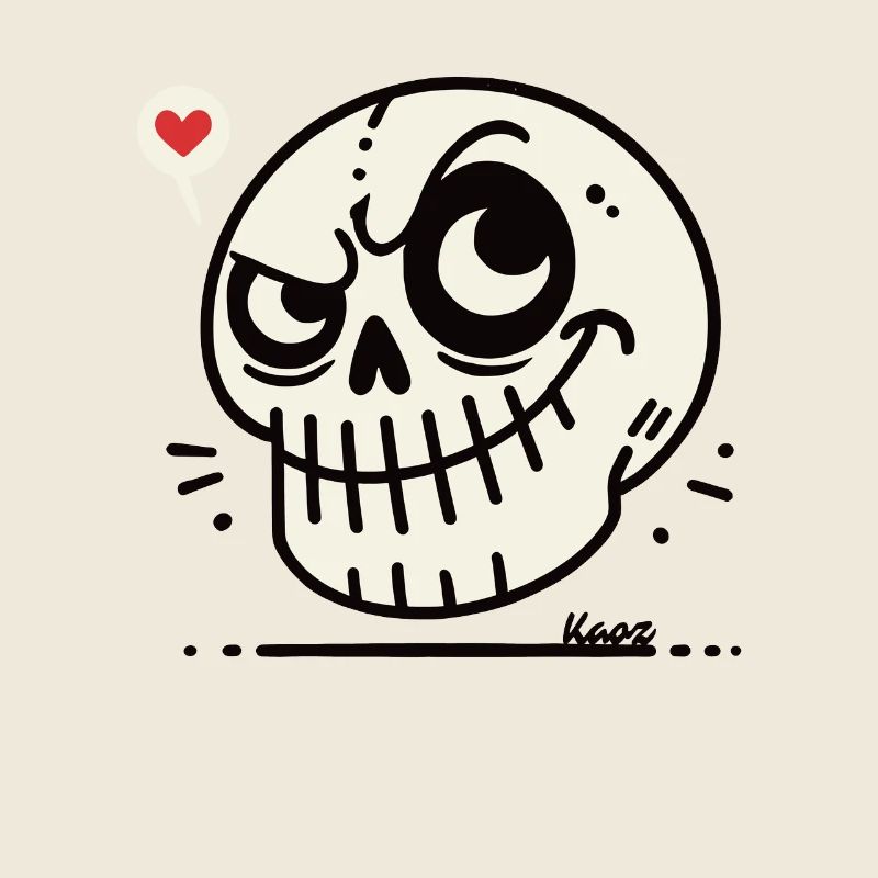 Crâne de dessin animé drôle avec coeur