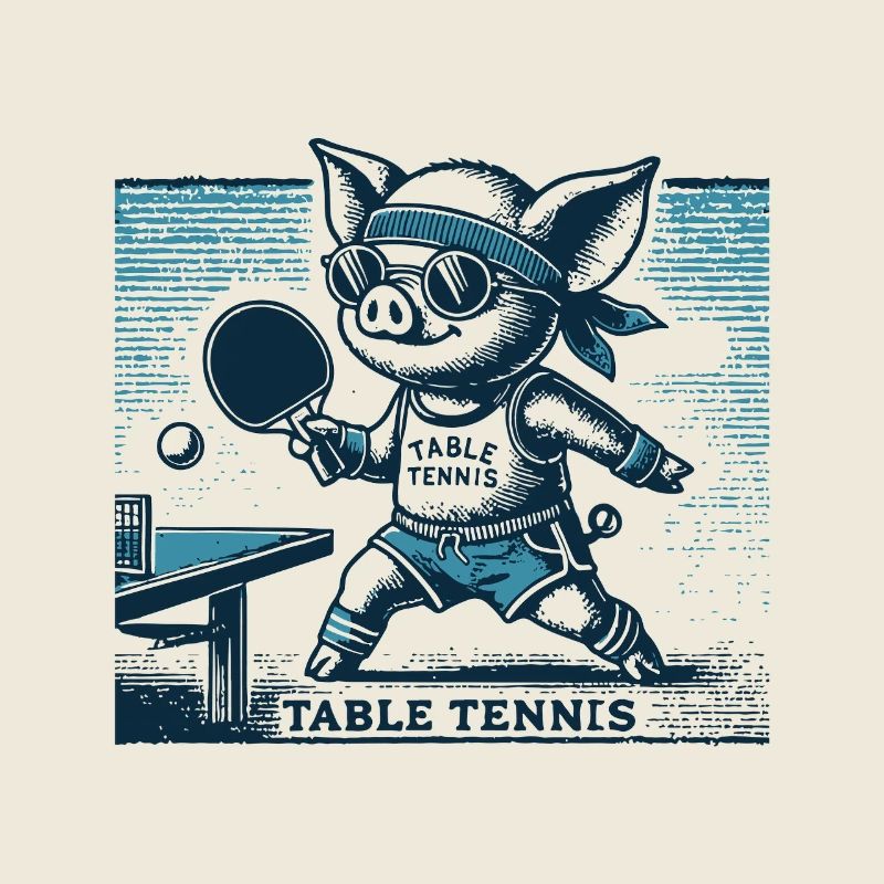 Drôle de ping-pong cochon dans le style vintage