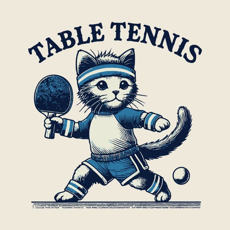 chat mignon tennis de table rétro design vintage