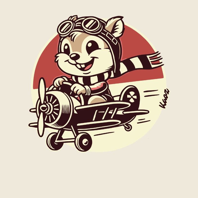 Lustiger Eichhörnchen Pilot im Propeller-Flugzeug