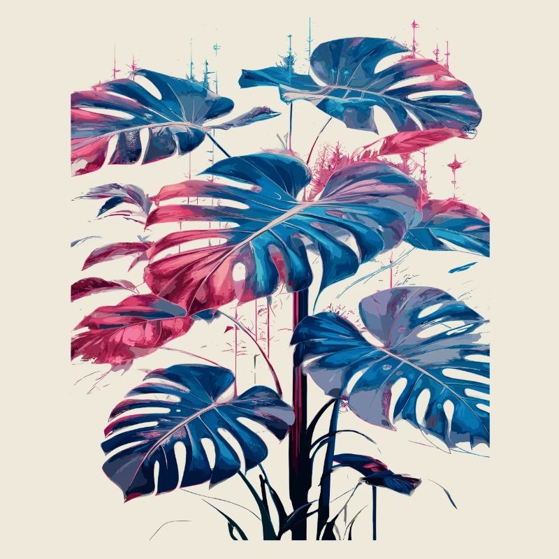Retro Monstera Pflanze Neon Synthwave