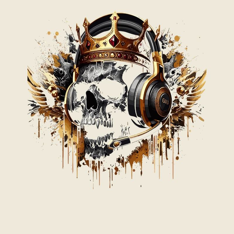 Crâne de jeu avec casque et ailes Golden Crown