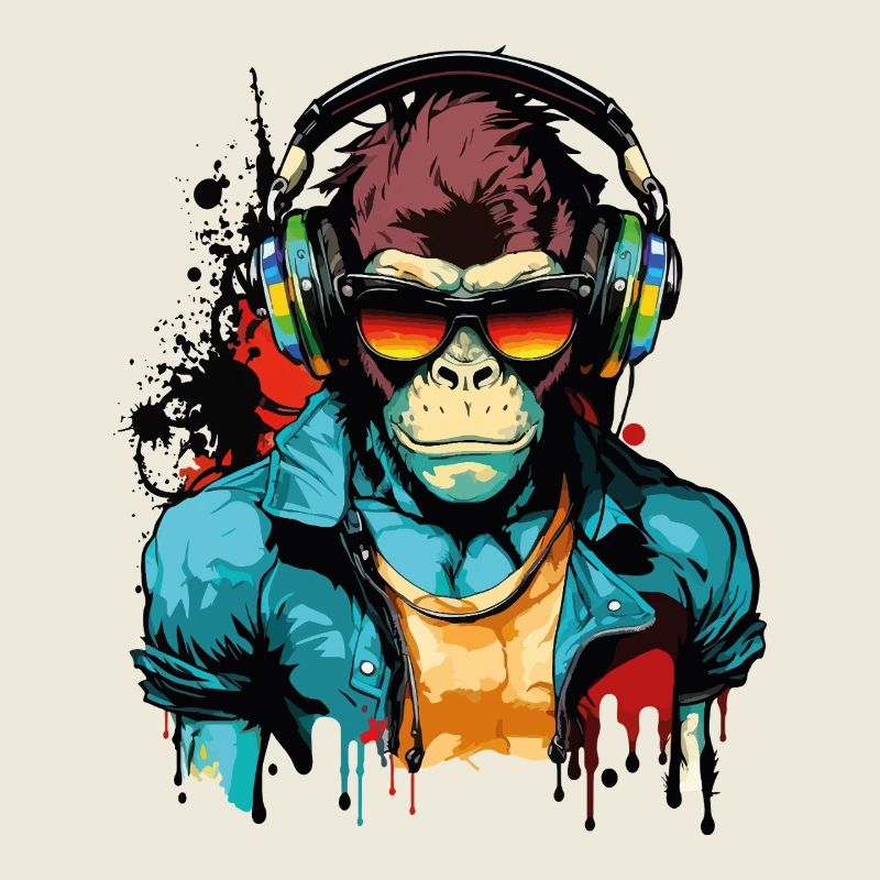 Affe Kopfhörer Sonnenbrille Gamer Zocken Musik