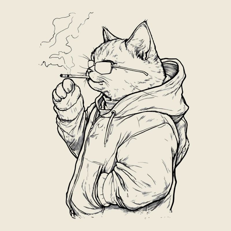 Chat cool avec joint : Tigre domestique décontracté avec du fromage