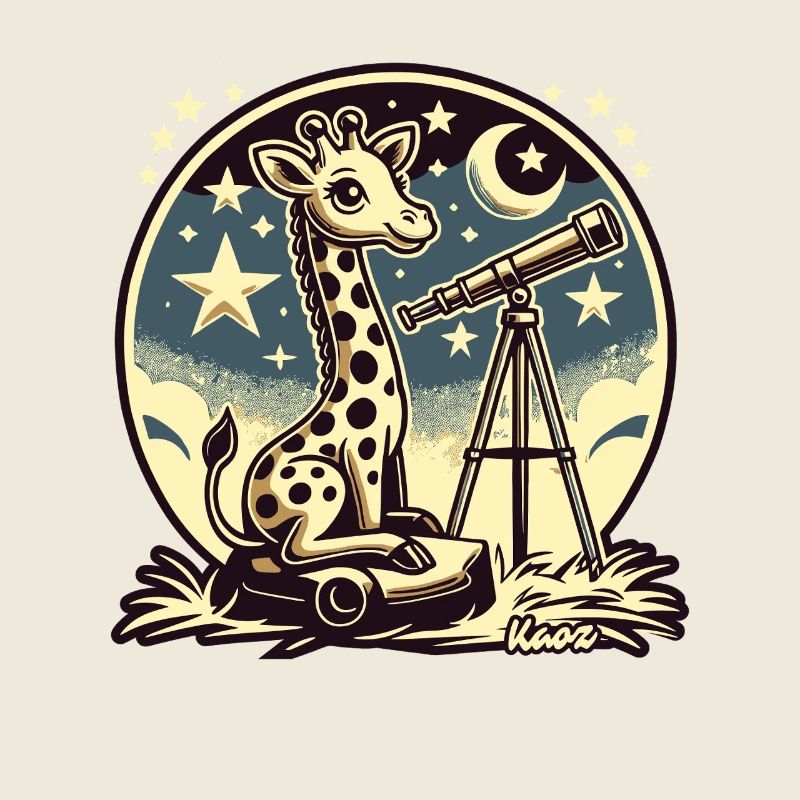Une girafe observe les étoiles avec un télescope