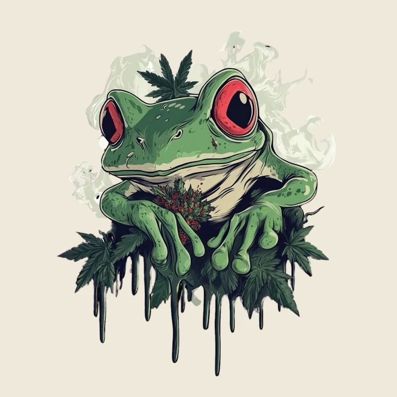 Frog with Red Eyes and Weed Flower Weed Frog