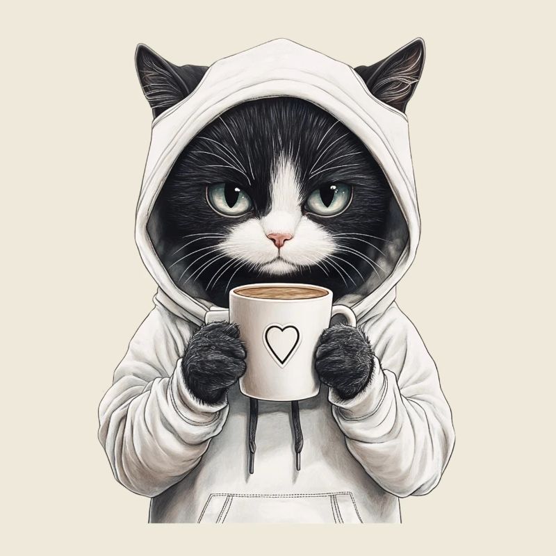 Coole Katze mit Sonnenbrille & Kaffee