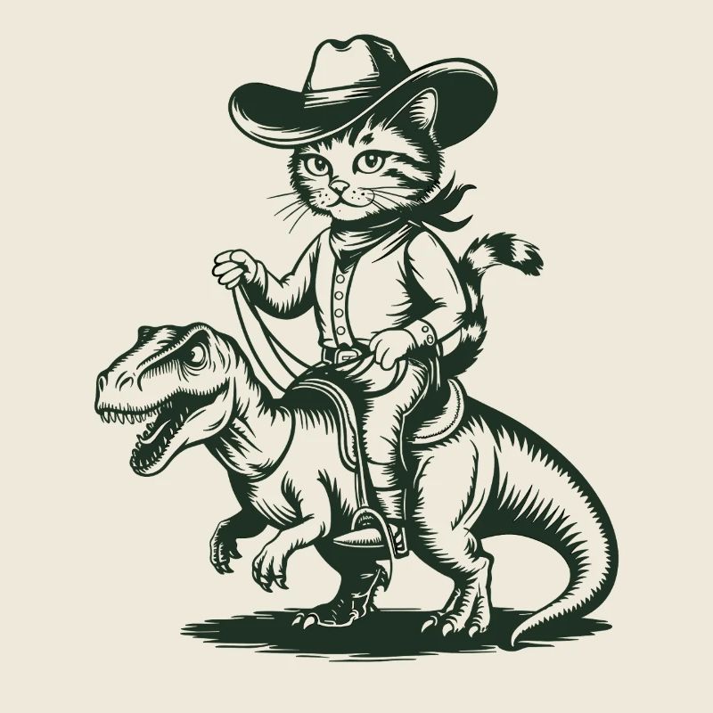 Cowboy Katze Reitet Dinosaurier Abenteuer