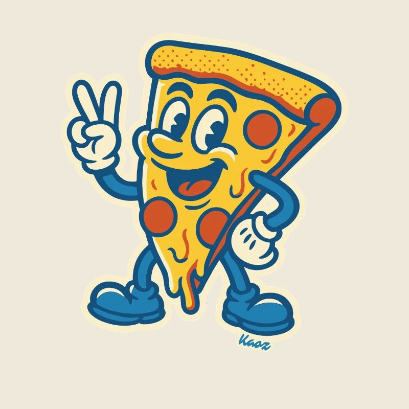 Pizza souriante avec signe de paix