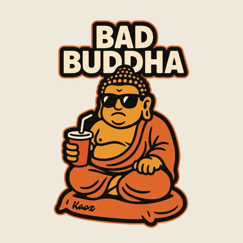 Bad Buddha mit Sonnenbrille und Becher