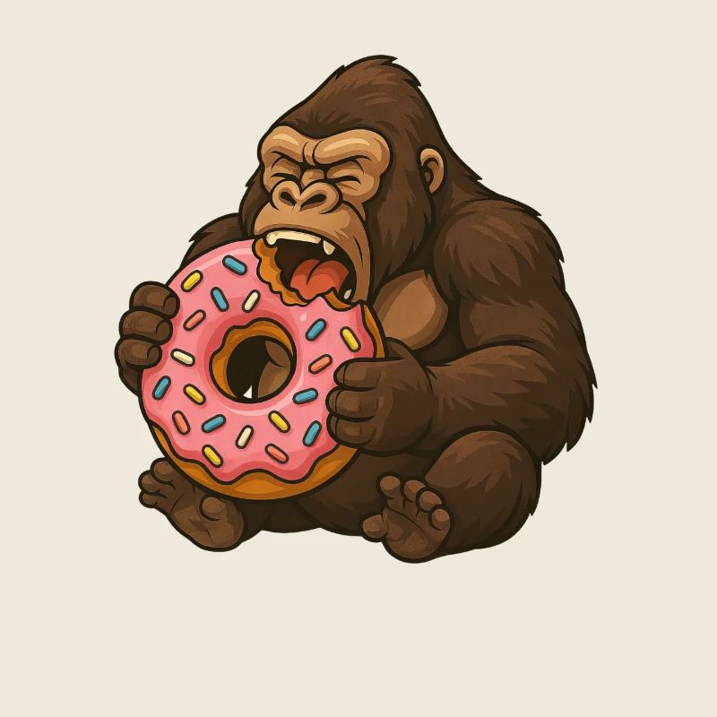 Cute Gorilla Donut Cartoon Food Snacking