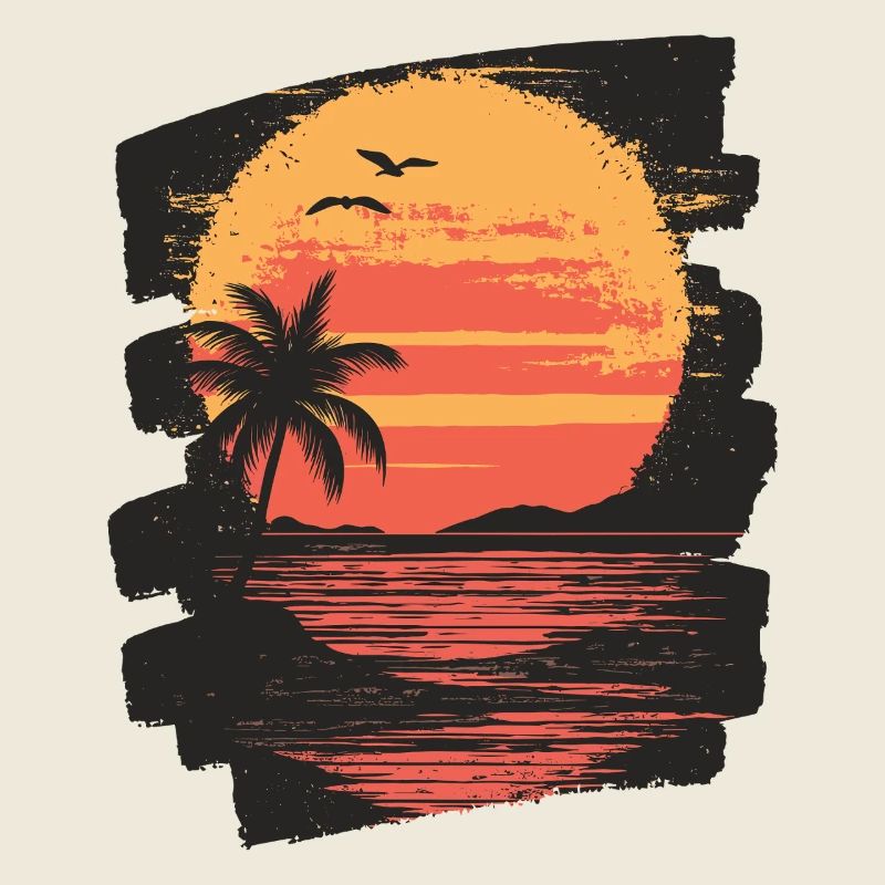 Plage Palmiers Coucher de soleil Été