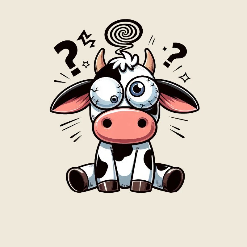 Drôle Vache Confuse Dessin Animé Yeux Écarquillés Maladroits