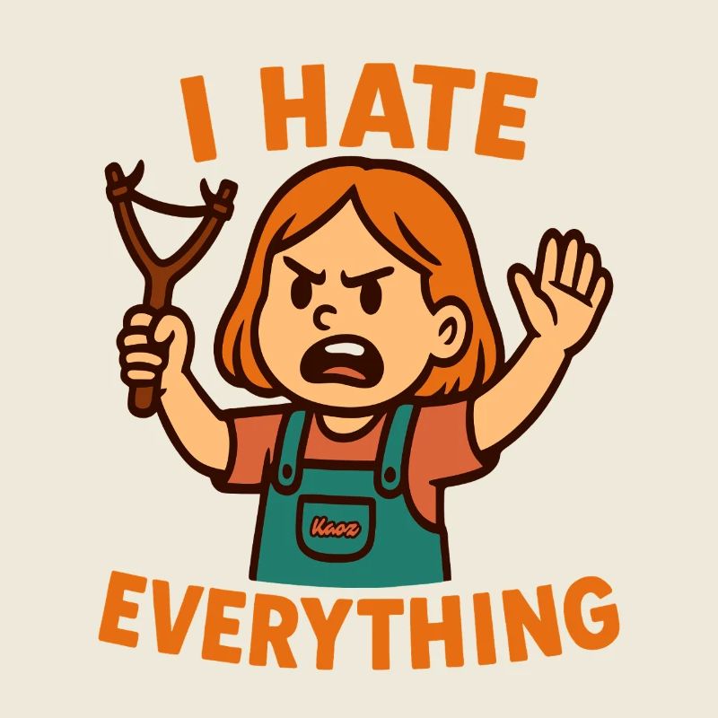 Ich hasse alles – Wütendes Kind mit Schleuder