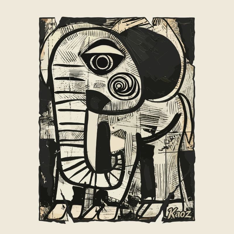 Éléphant abstrait en noir et blanc