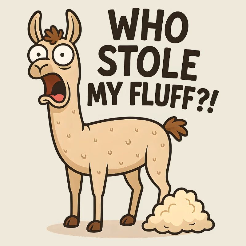 Humorous llama with fluff
