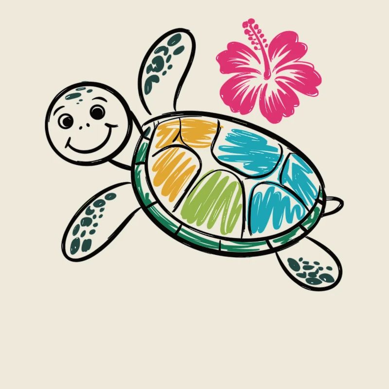 Tortue colorée à l’hibiscus – Chemise d’été