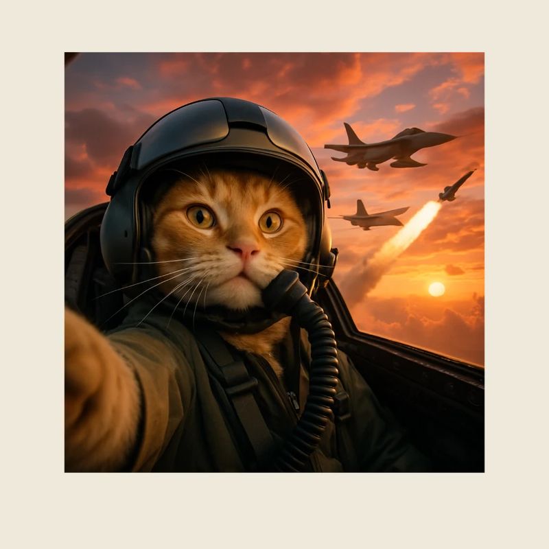 Selfie Squad Chat Drôle Pilote de chasse Mème Chat