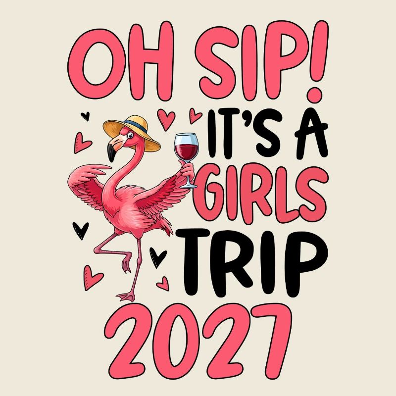 Flamingo mit Weinglas Slogan 2027