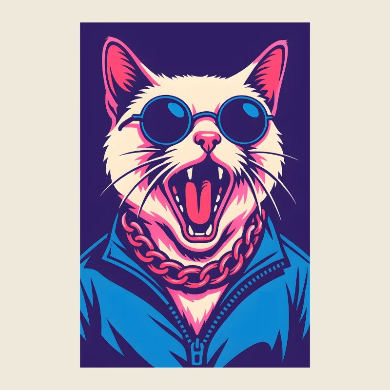 Retro-Katze mit Sonnenbrille und Kette