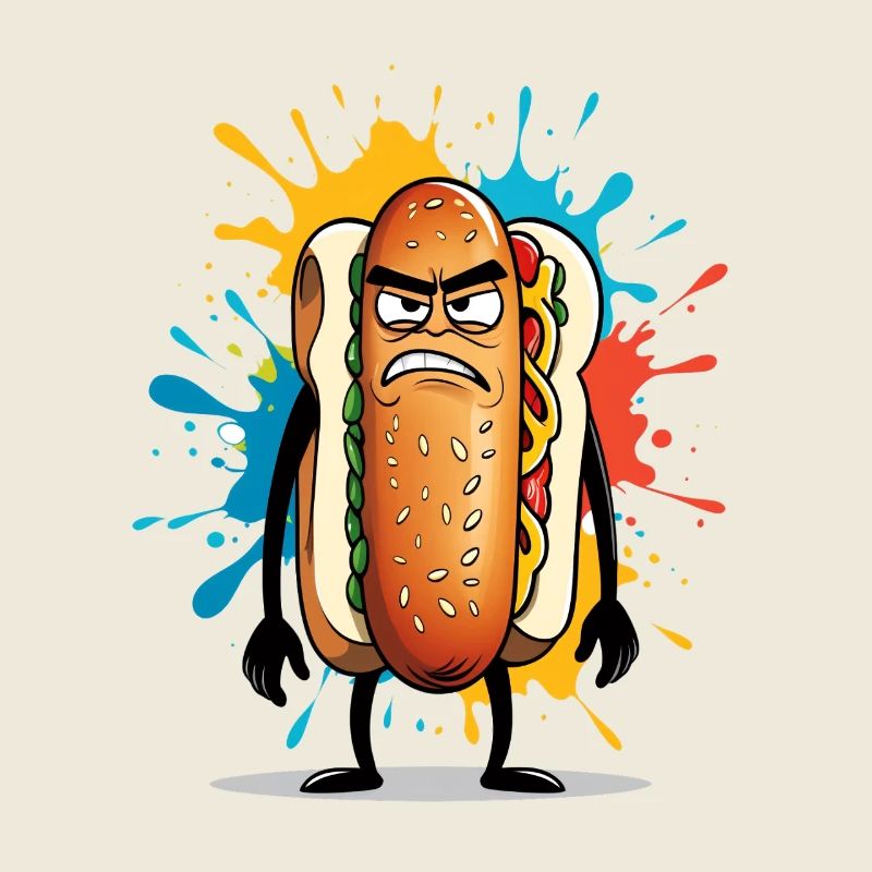 Hot-dog en colère avec explosion de couleurs