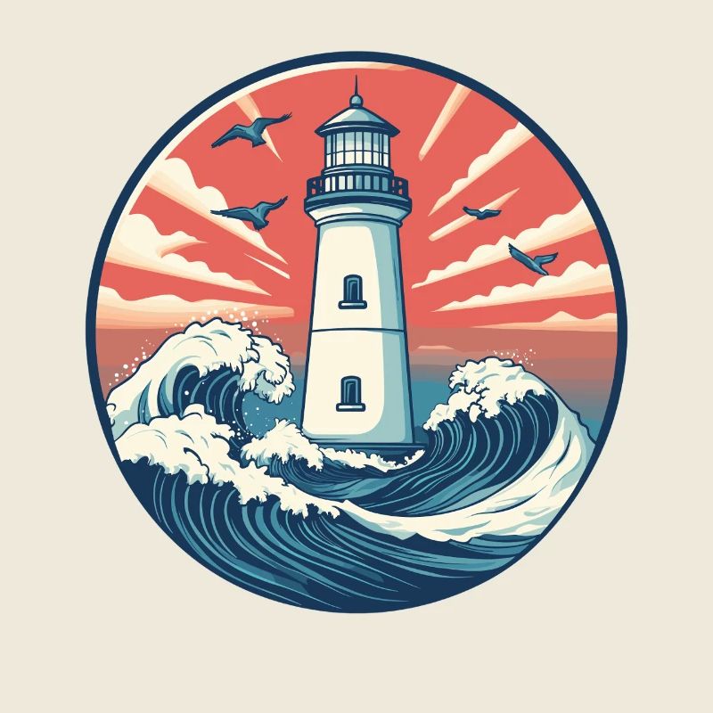 Lighthouse and sea waves illustration