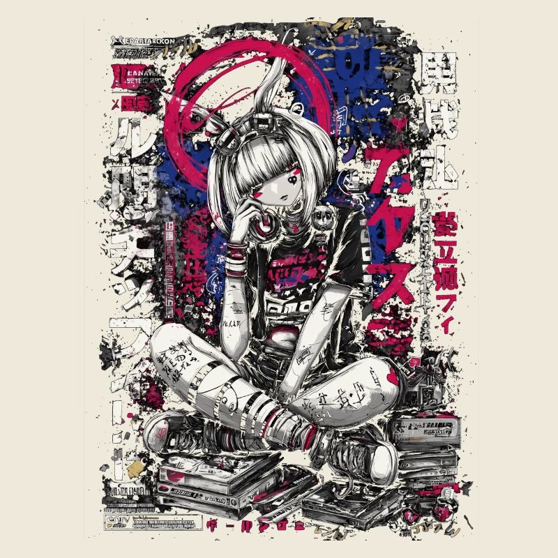 Cyberpunk Mädchen mit Graffiti-Design