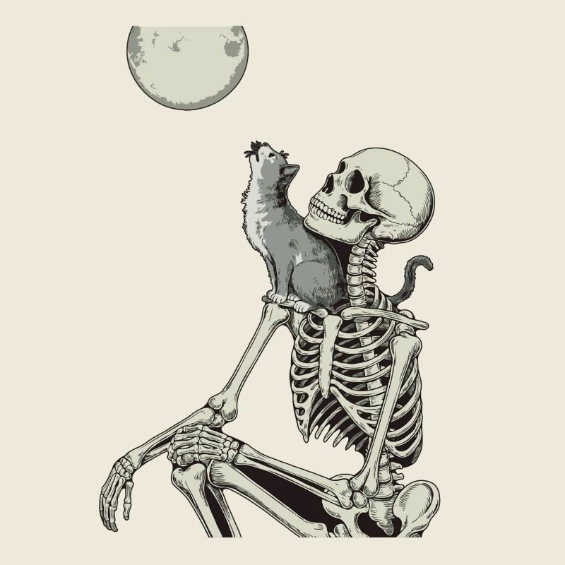 Nuit au clair de lune avec squelette et chat