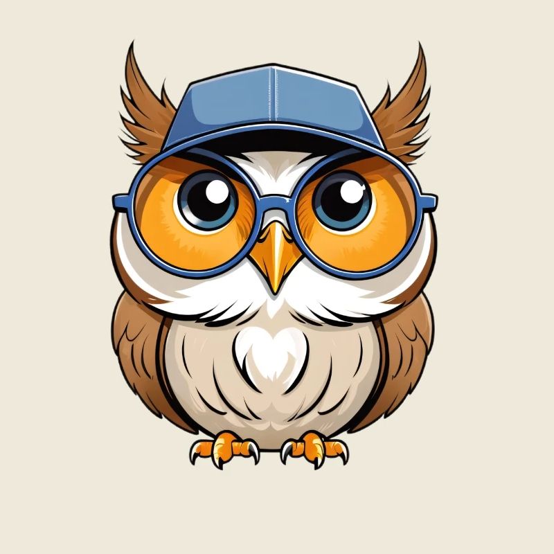 Cartoon Eule mit Brille und Cap