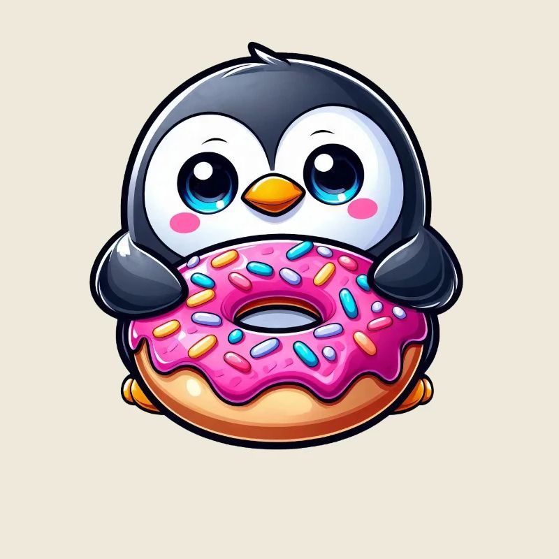 Cute Penguin Cartoon Donut Dessert Pastry