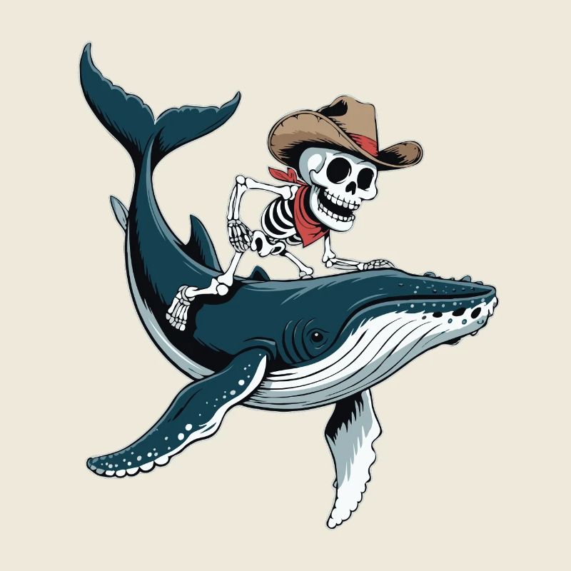Squelette de cow-boy sur baleine à bosse