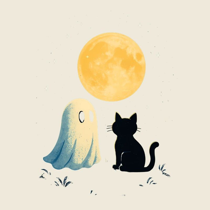 Ghost meets cat under full moon