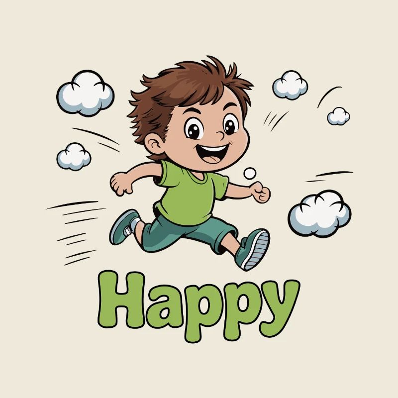 Joyful Child Running with Clouds Design