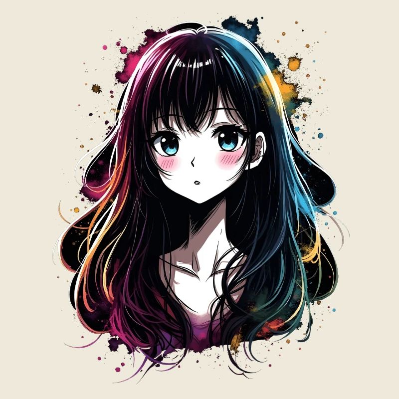 Anime Mädchen mit buntem Farbverlauf