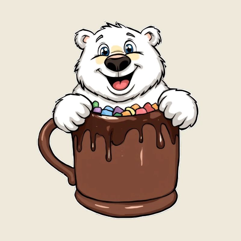 Ours polaire ludique avec tasse de chocolat