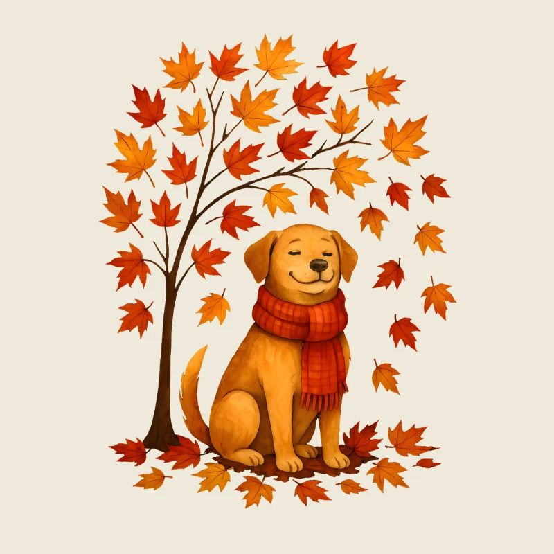 Herbst Hund mit Schal Design