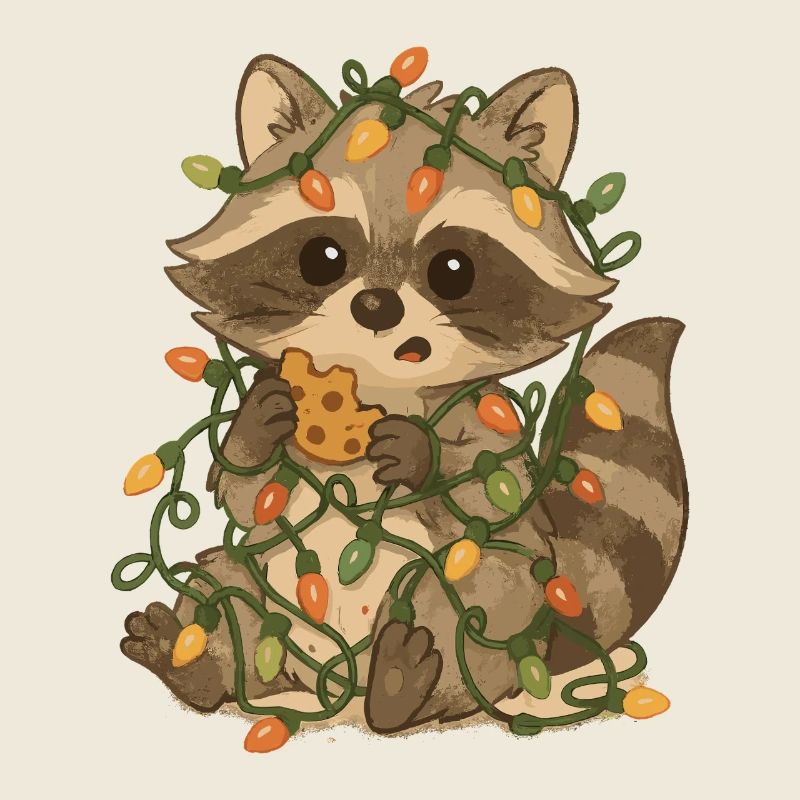 Weihnachts Waschbär mit Lichterkette