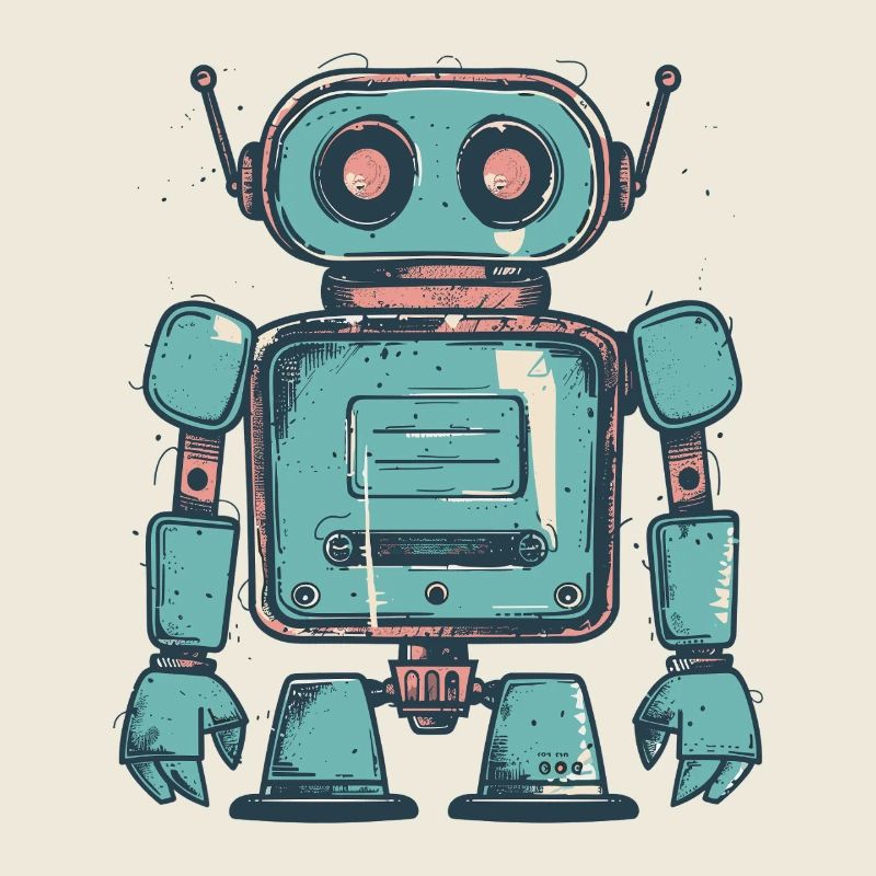Retro Teal Robot Drawing