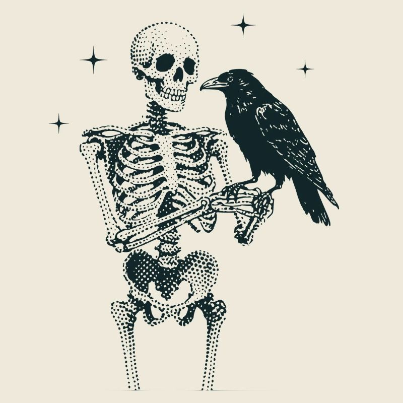 Skelett mit Rabe