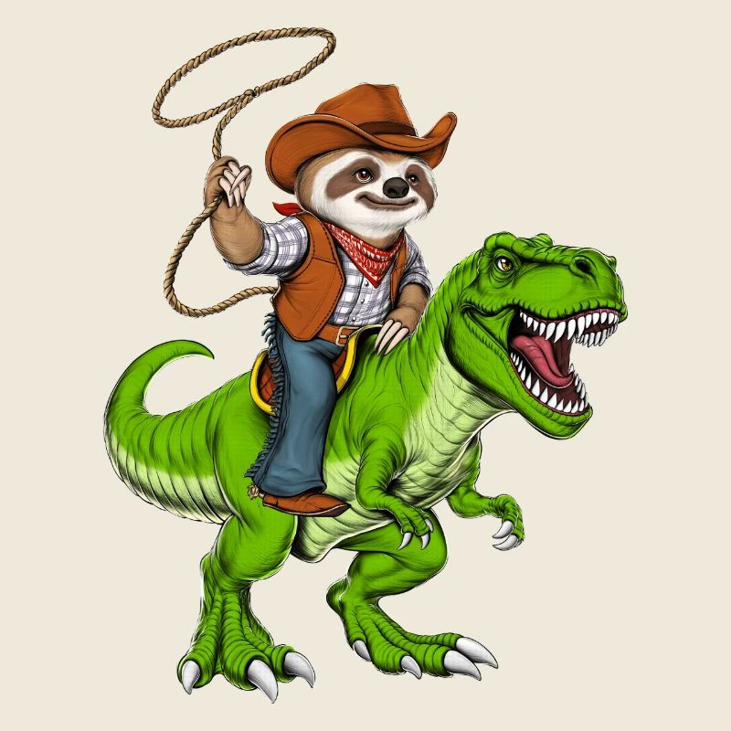 Sloth Cowboy Riding T-Rex Dinosaur